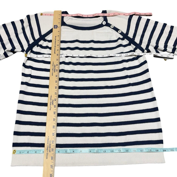 Nautica Womens White & Navy Horizontal Striped Nautrical Sweater 3 Buttons Large - Picture 7 of 10